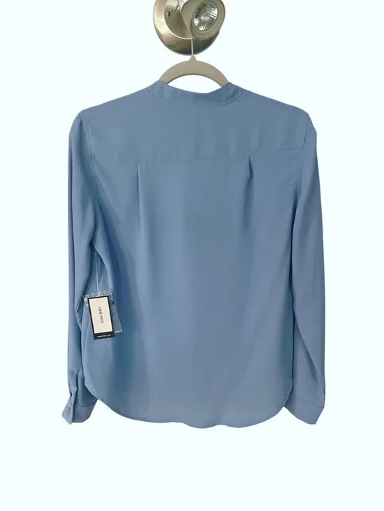 Nine West Women’s  Blue  V-Neck Long Sleeve Blouse Sz SP - Picture 2 of 5